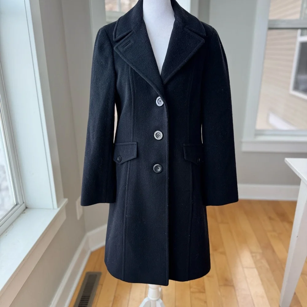 Vintage Michael Kors Black Wool Short Trench Dress Coat Fully Lined Small/Medium